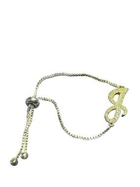 Clear Rhinestone Pave J Initial Bracelet Silvertone Box Chain Adjustable